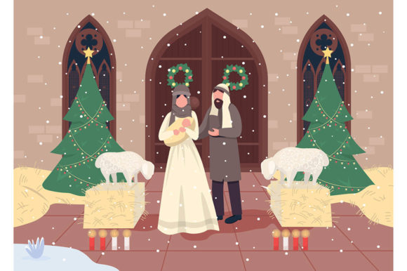 Christmas Nativities Flat Illustration