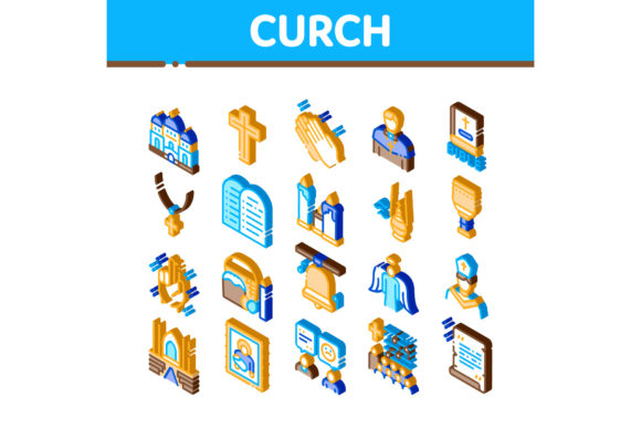 Church Christianity Isometric Icons Set Vector