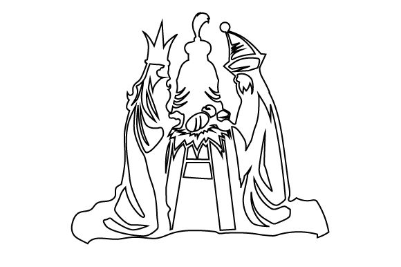 Three Kings and Jesus in the Manger Coloring Page