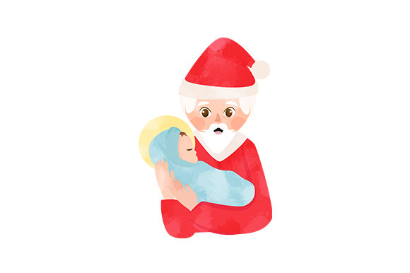 Watercolor Nativity: Baby Jesus with Santa